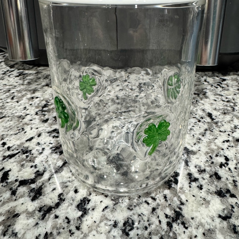 Anthropologie Clear Glass Bowl with Green Leaf Accents